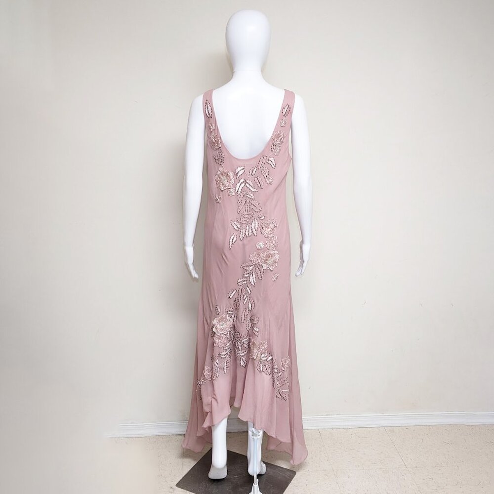 SUE WONG NOCTURNE Vintage 100% Silk Pink Embroidered/Beaded Fairy Core Dress Y2K - Picture 5 of 7